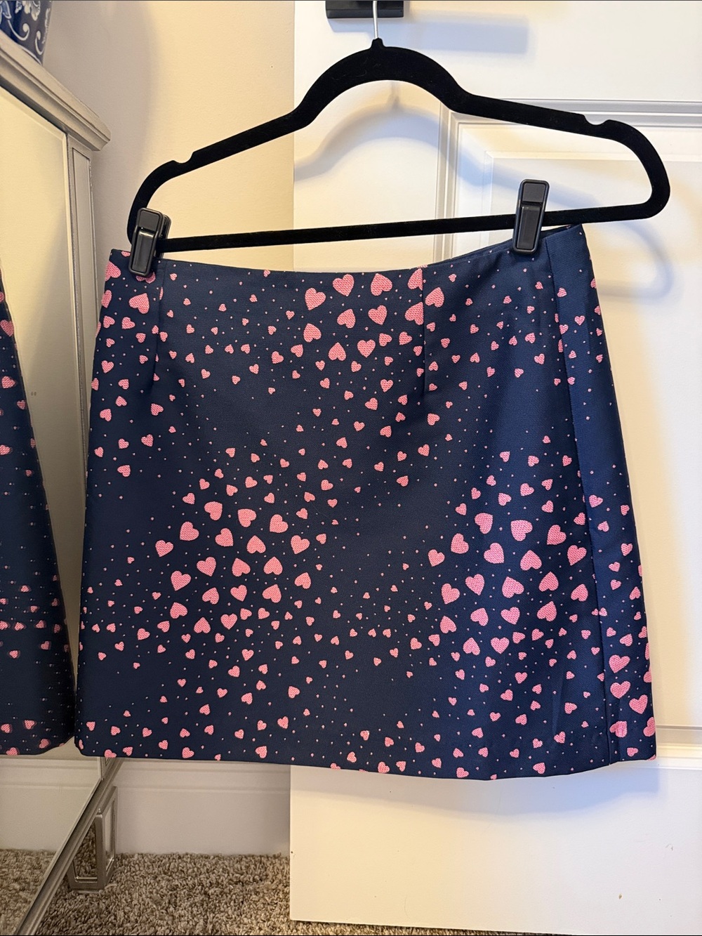 Lilly Pulitzer Navy Mini Skirt with Pink Heart Print